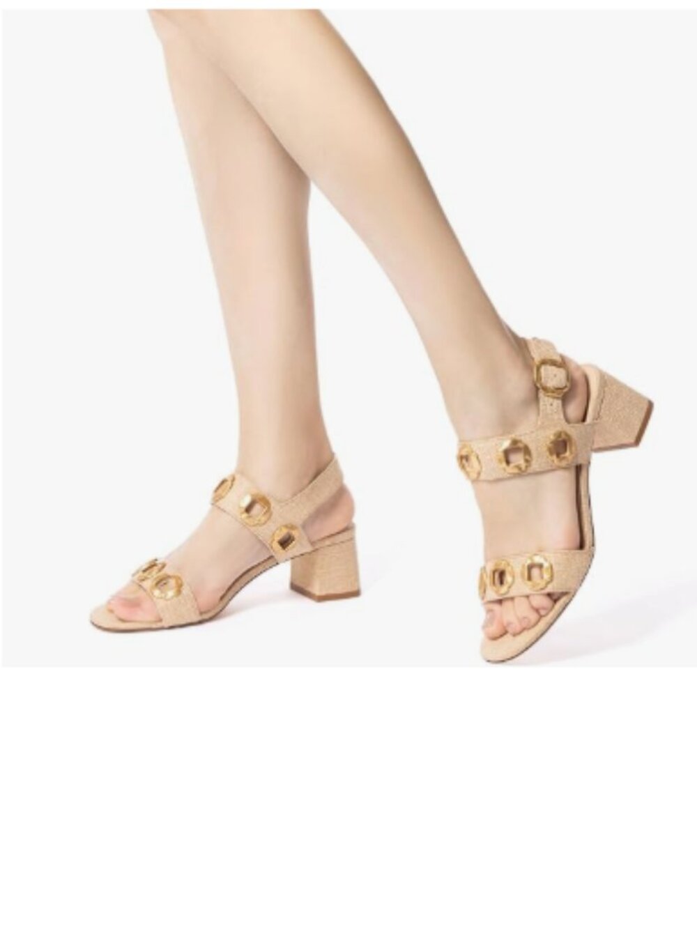 YDN Gold Open Toe Sandals Chunky Dressy Low Heels Backstrap with Buckle Shoe
